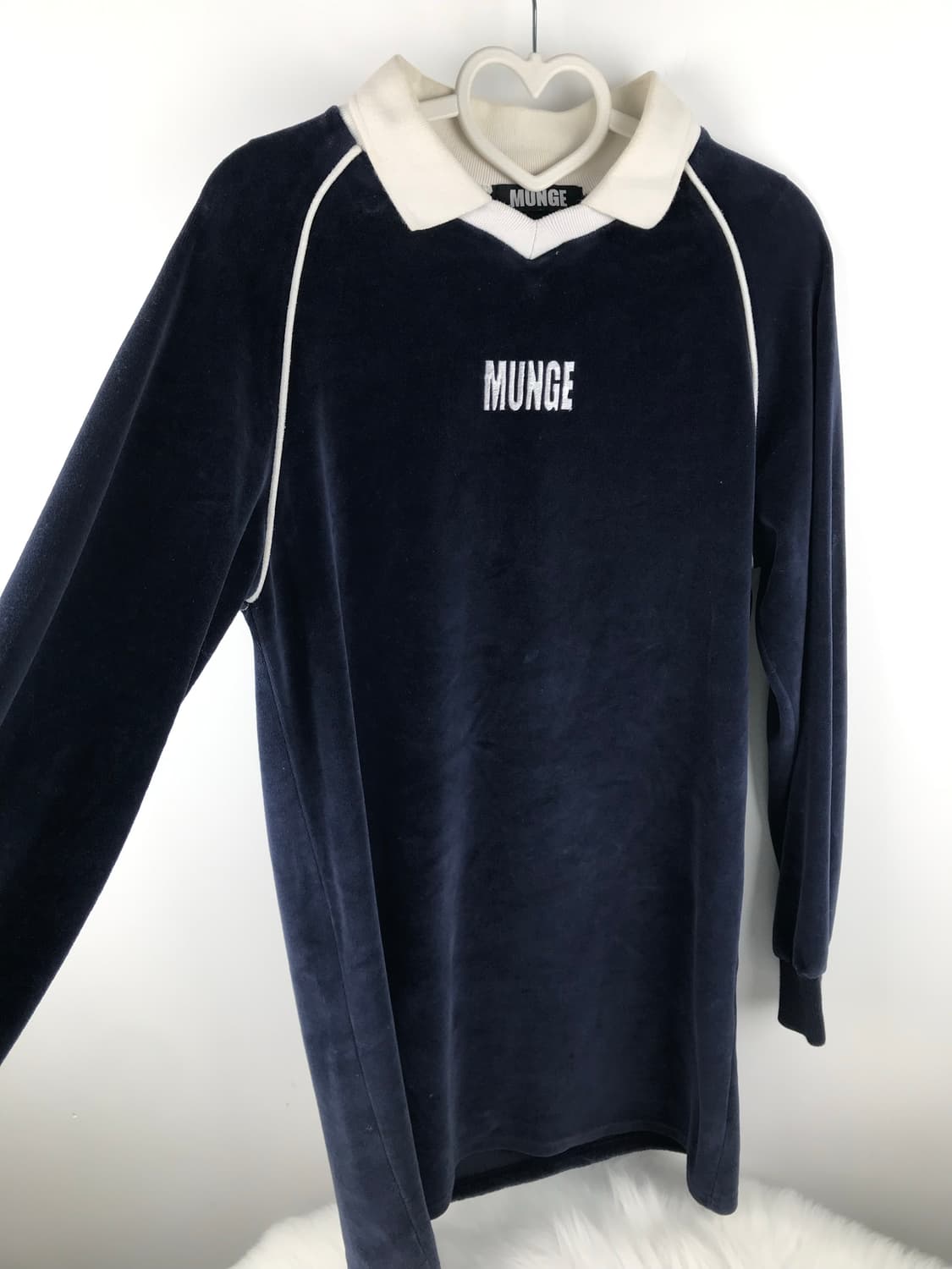 munge 벨벳맨투맨 원피스 네이비블록코어 y2k 올드스쿨져지스포티빈티지 상품이미지2