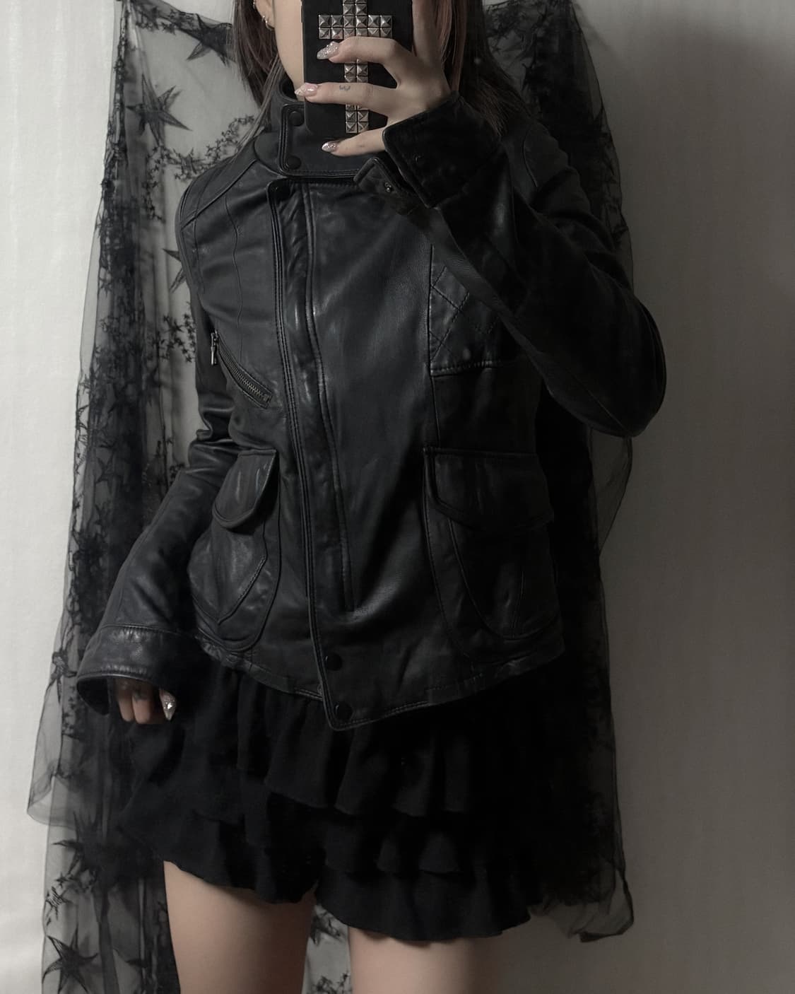 펑크 y2k 하이넥 레더 자켓  상품이미지1