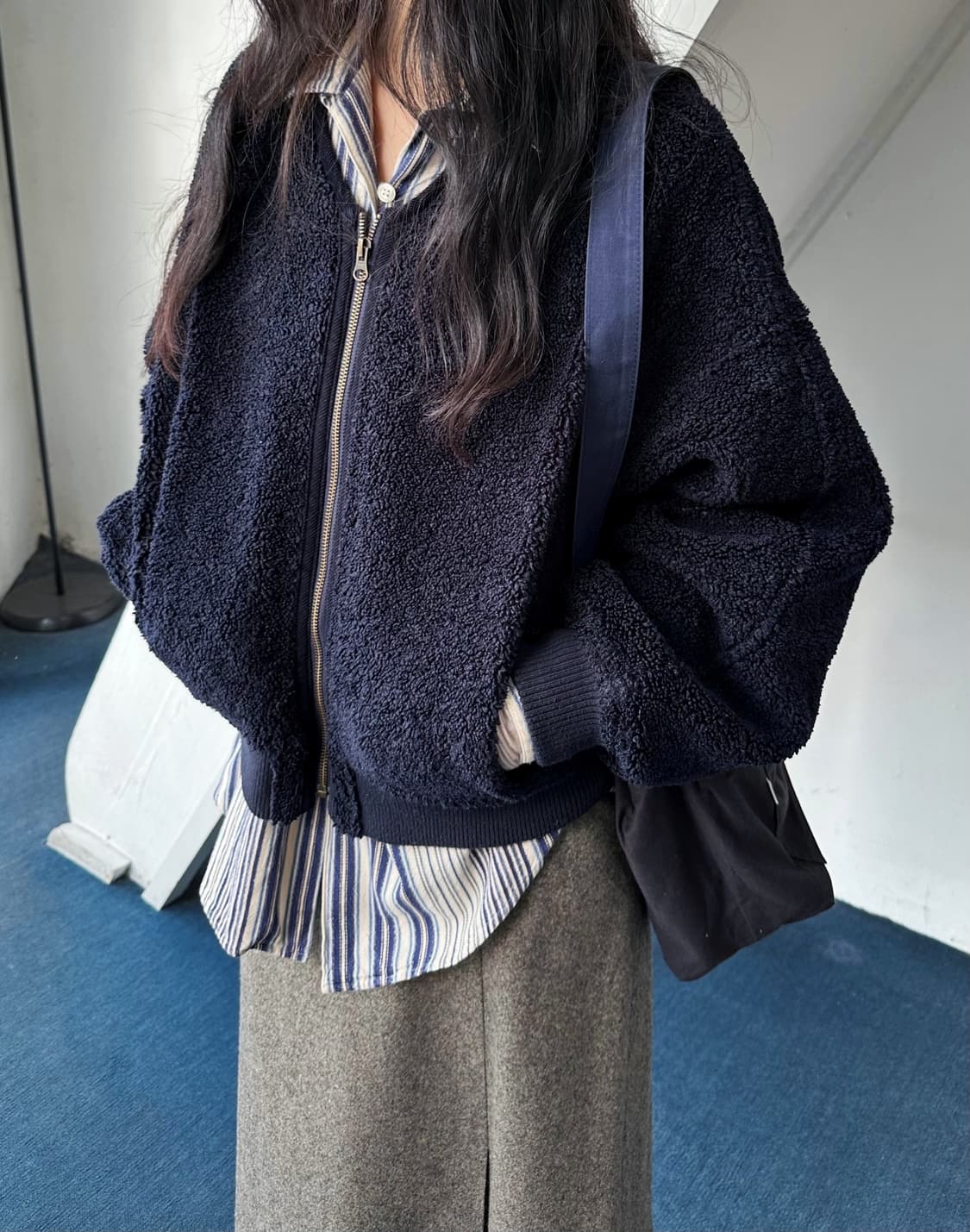 Design neck fleece wide blouson 상품이미지1