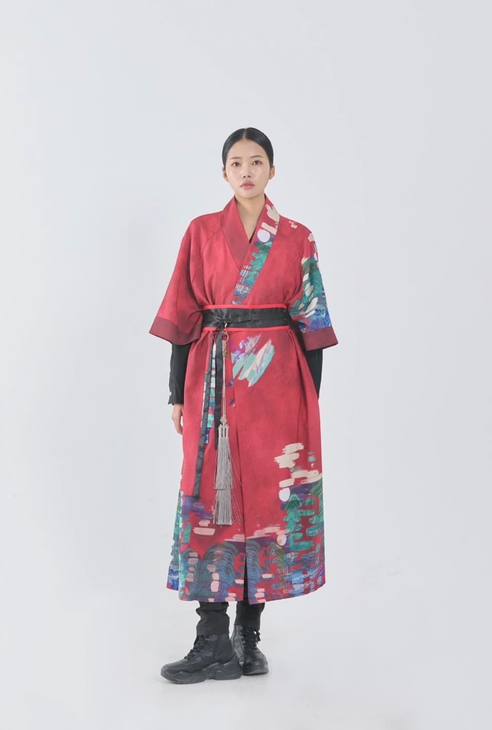 리슬 한복 일월오봉 답호+허리띠 레드 / 생활한복 개량한복 패션한복 상품이미지1