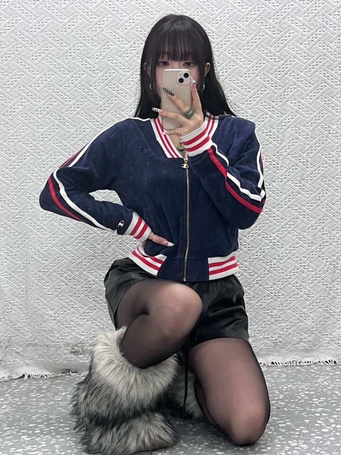 챔피온 올드스쿨 레트로 펑크 번아웃 크롭 벨벳 집업 S C10429 상품이미지1