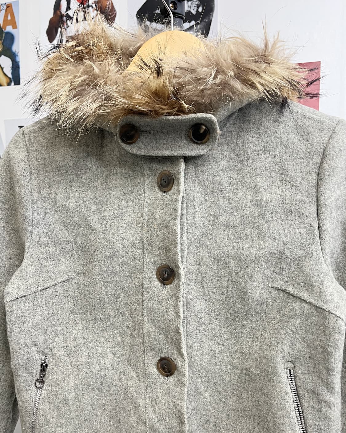 올드 빈티지 퍼 후드 울 자켓 상품이미지6