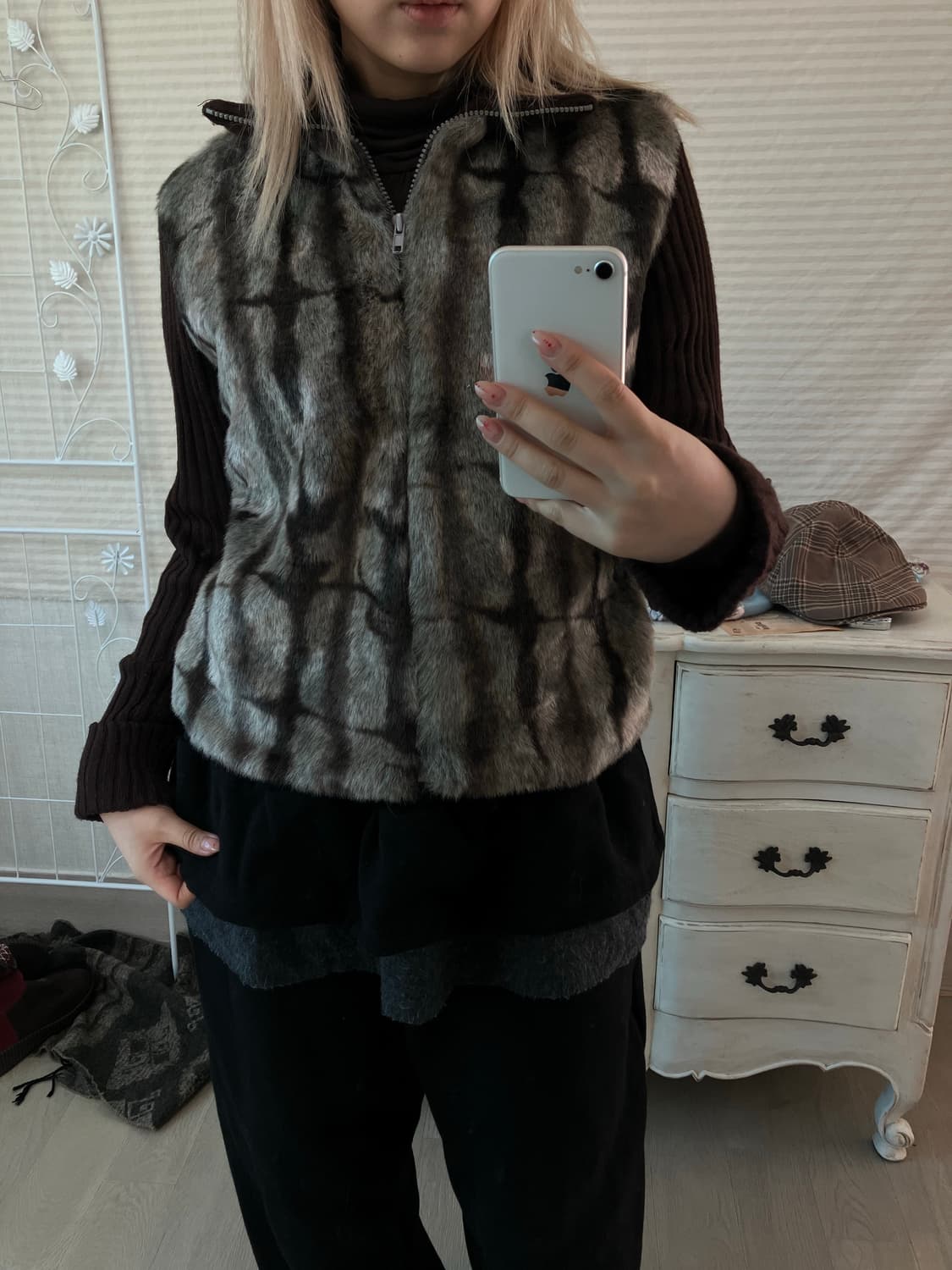 jpn vintage 브라운 민트 퍼 니트 y2k 스트릿  상품이미지3