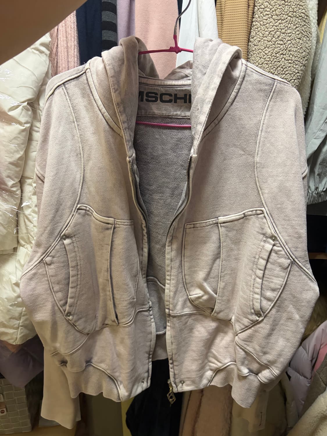 미스치프 빅 포켓 후드 블리치드 핑크 그레이 M 상품이미지2