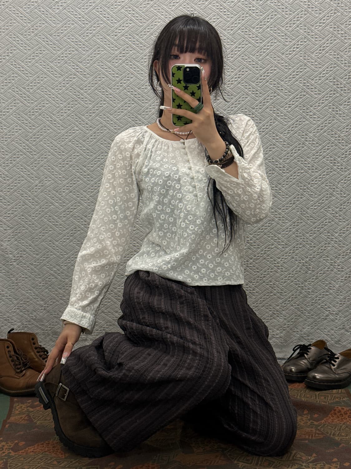 빈티지 코지 모리 잔꽃 레이스 펀칭 롱슬리브 K0205 상품이미지1