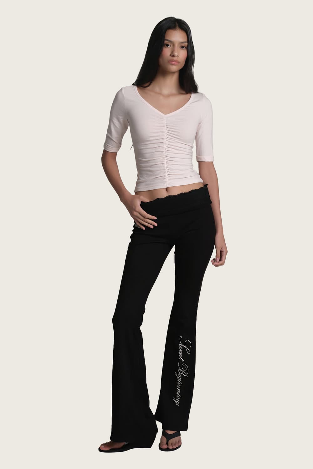 Kleesier Lace tea bootscut pants black 상품이미지1