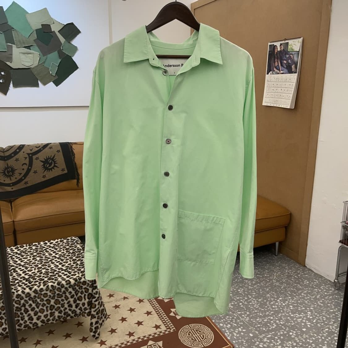 앤더슨벨 레트로 언발란스 피스타치오 그린 포켓 셔츠 L C09669 상품이미지3