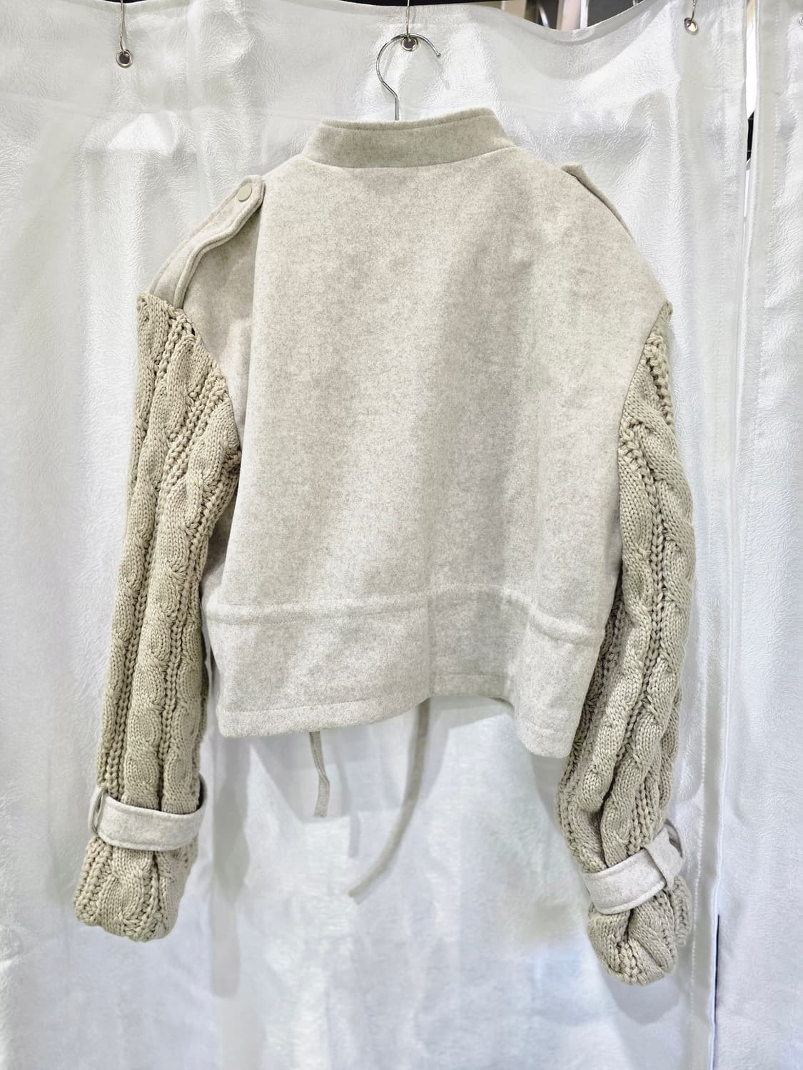 니트 소매 포인트 크롭 자켓 아이보리 상품이미지4