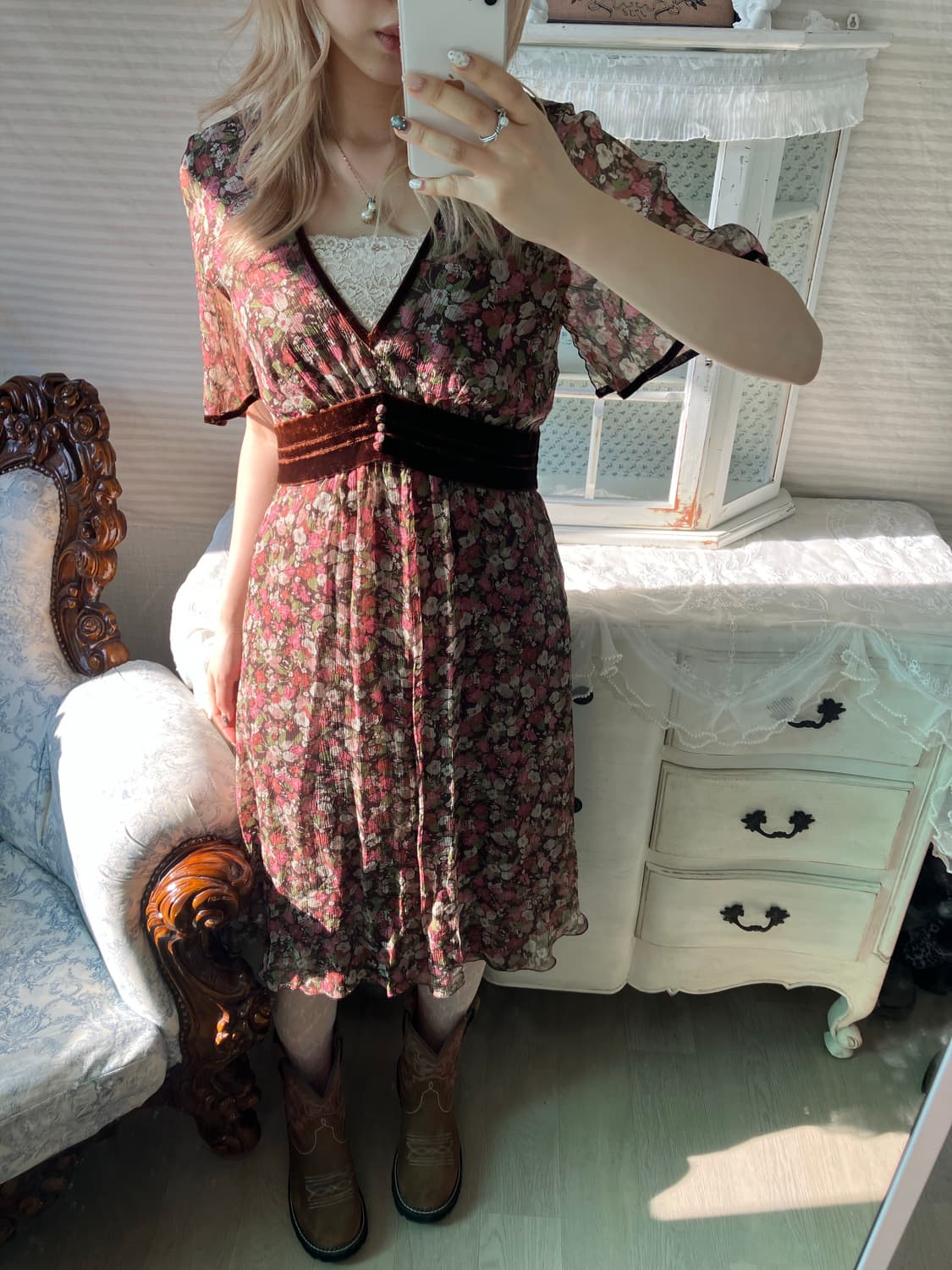 Primo Valore 앤틱 쉬폰 원피스 상품이미지4