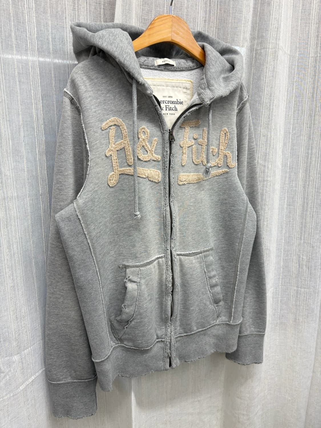 아베크롬비 로고 회색 후드집업 후드티 상품이미지5