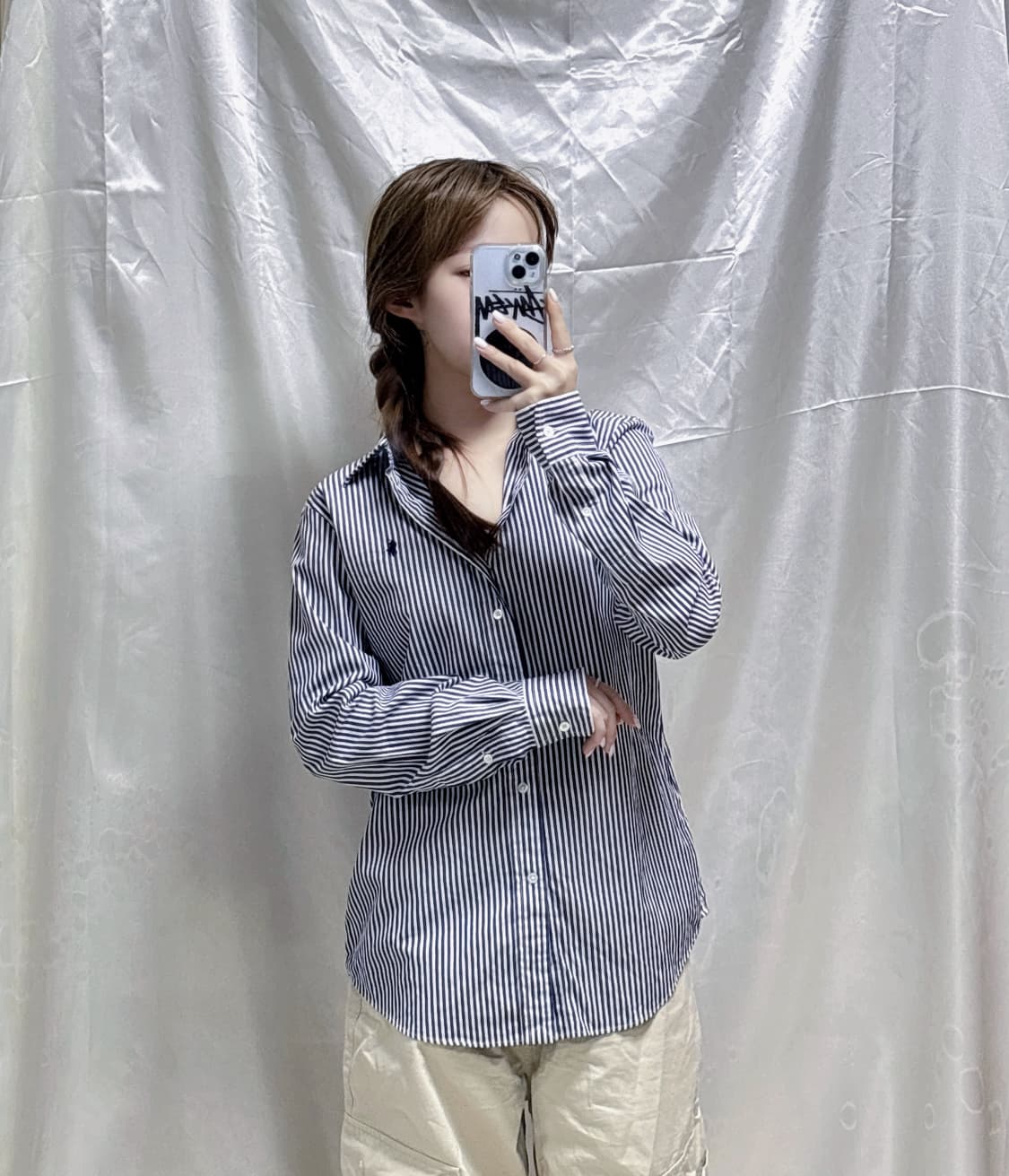 폴로 랄프로렌 네이비포니 딱붙핏 스트라이프 셔츠  상품이미지1