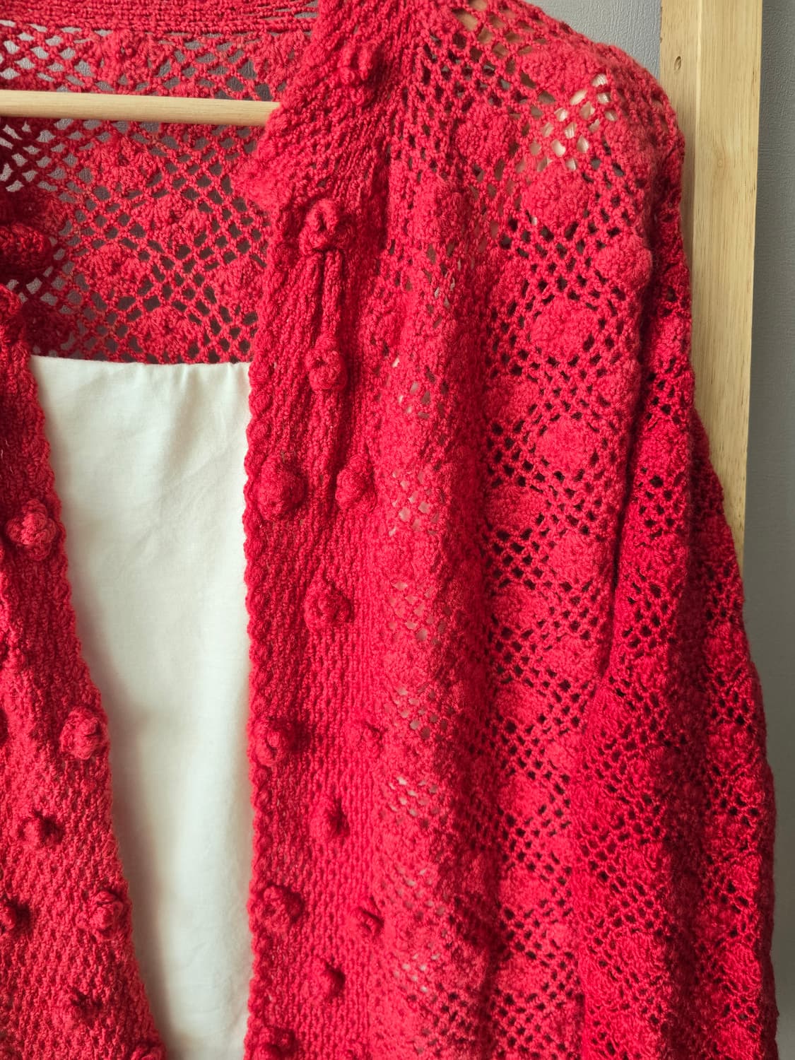 핑크-레드 핸드니트 롱 가디건 상품이미지2