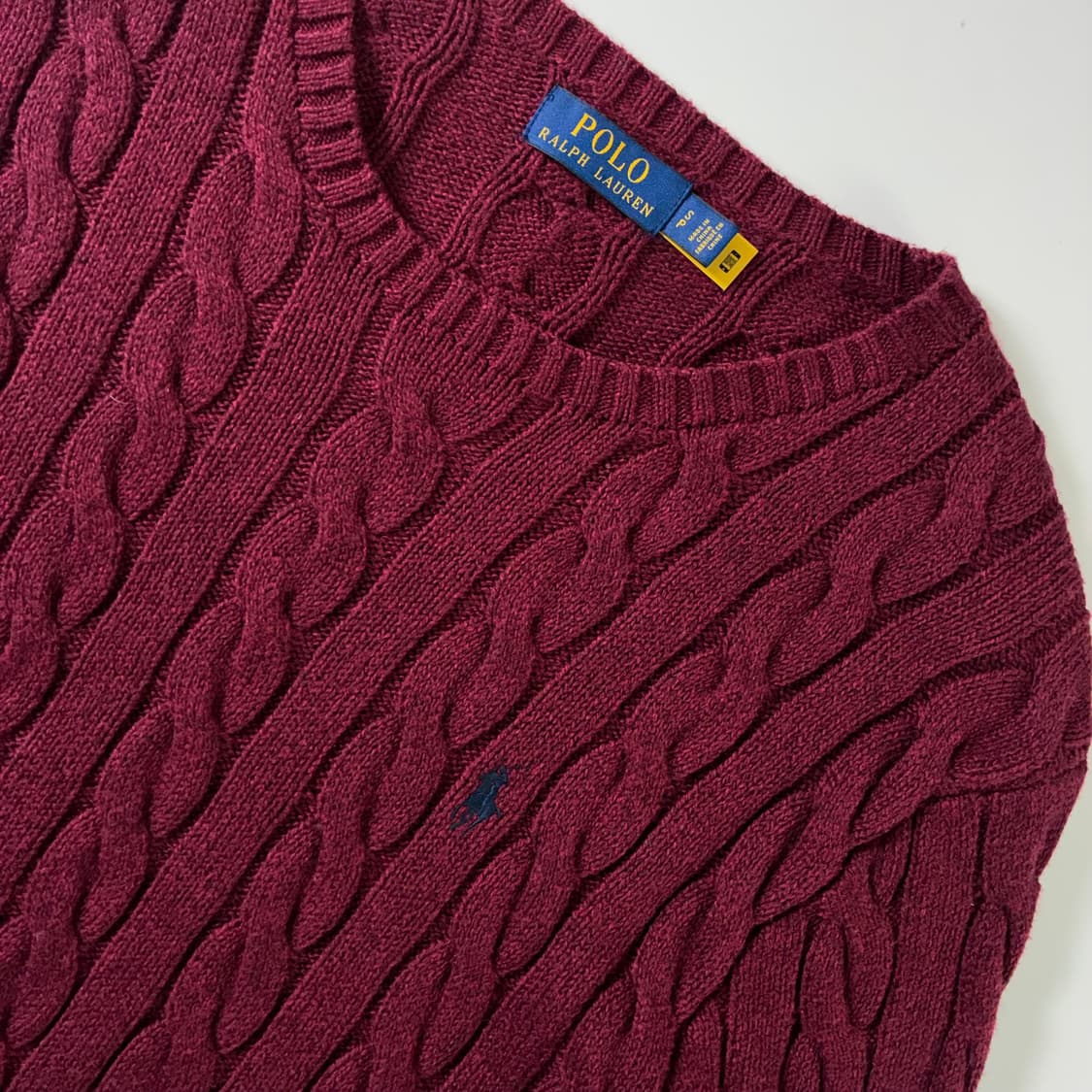 Polo  폴로 랄프로렌 신형 자수 코튼 버건디 꽈배기 니트  상품이미지3