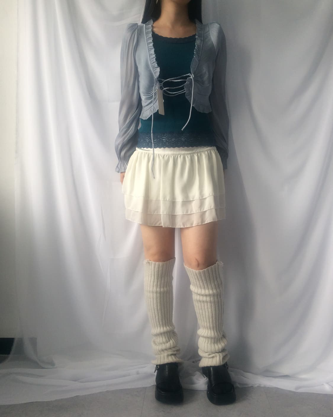 Glossy lace up cardigan 상품이미지1