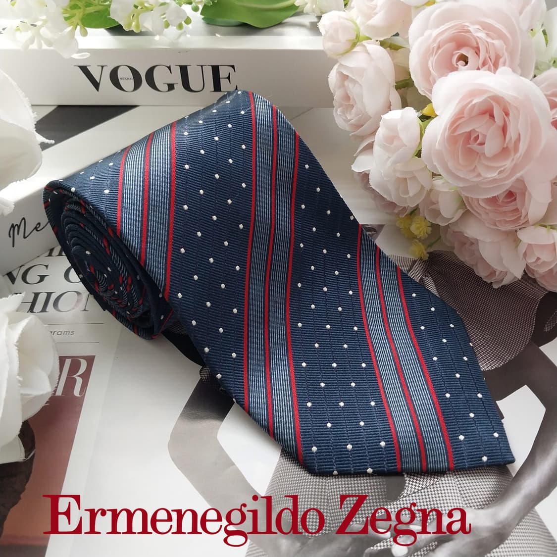 에르메네질도 제냐 스트라이프&도트 넥타이 9.4cm A+등급 k2054 상품이미지2