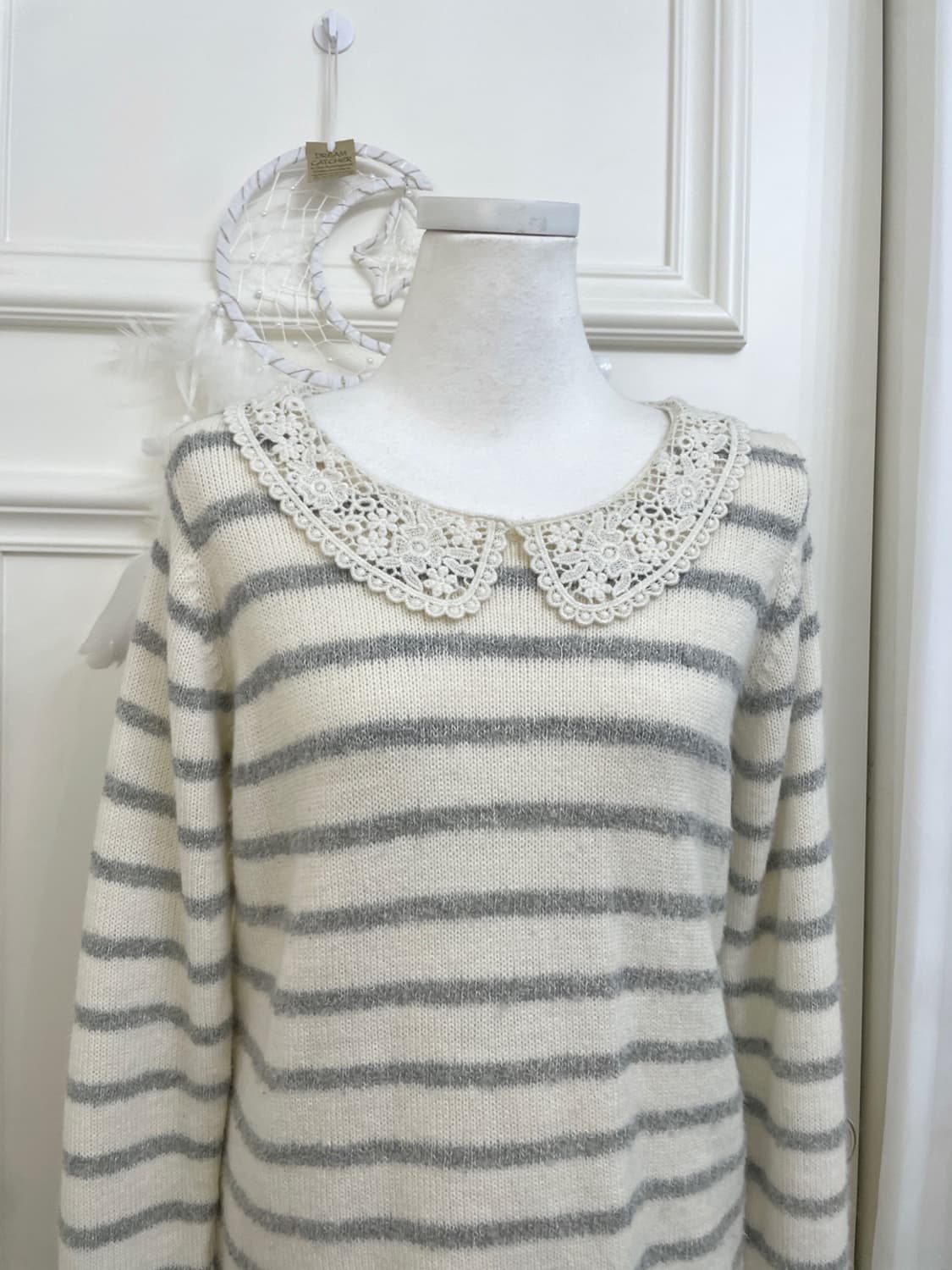 EAST BOY ivory gray stripe lace collar w 상품이미지6