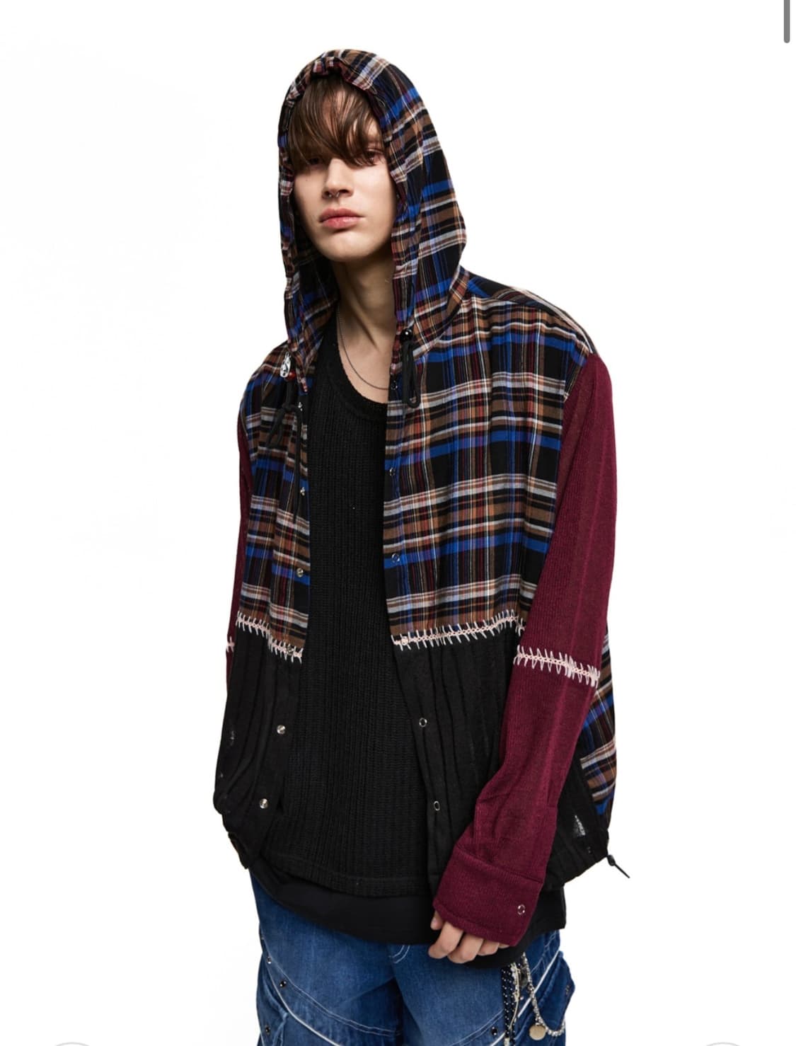 RSSC - 에스닉 니트 체크 후드 L사이즈 + 가방 상품이미지1