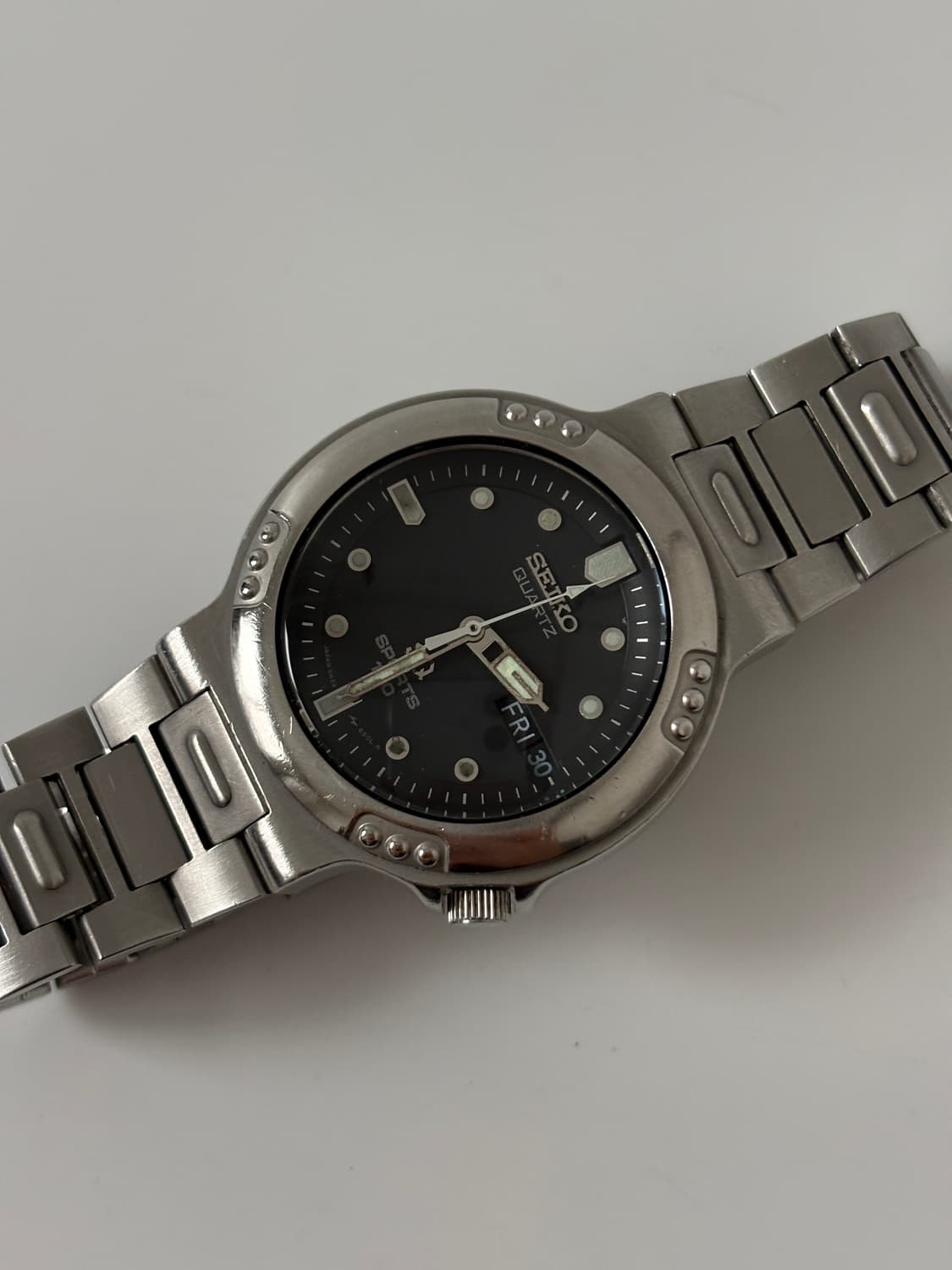 1980년대 SQ Sports 블랙 다이얼 실버 쿼츠 남성 상품이미지5