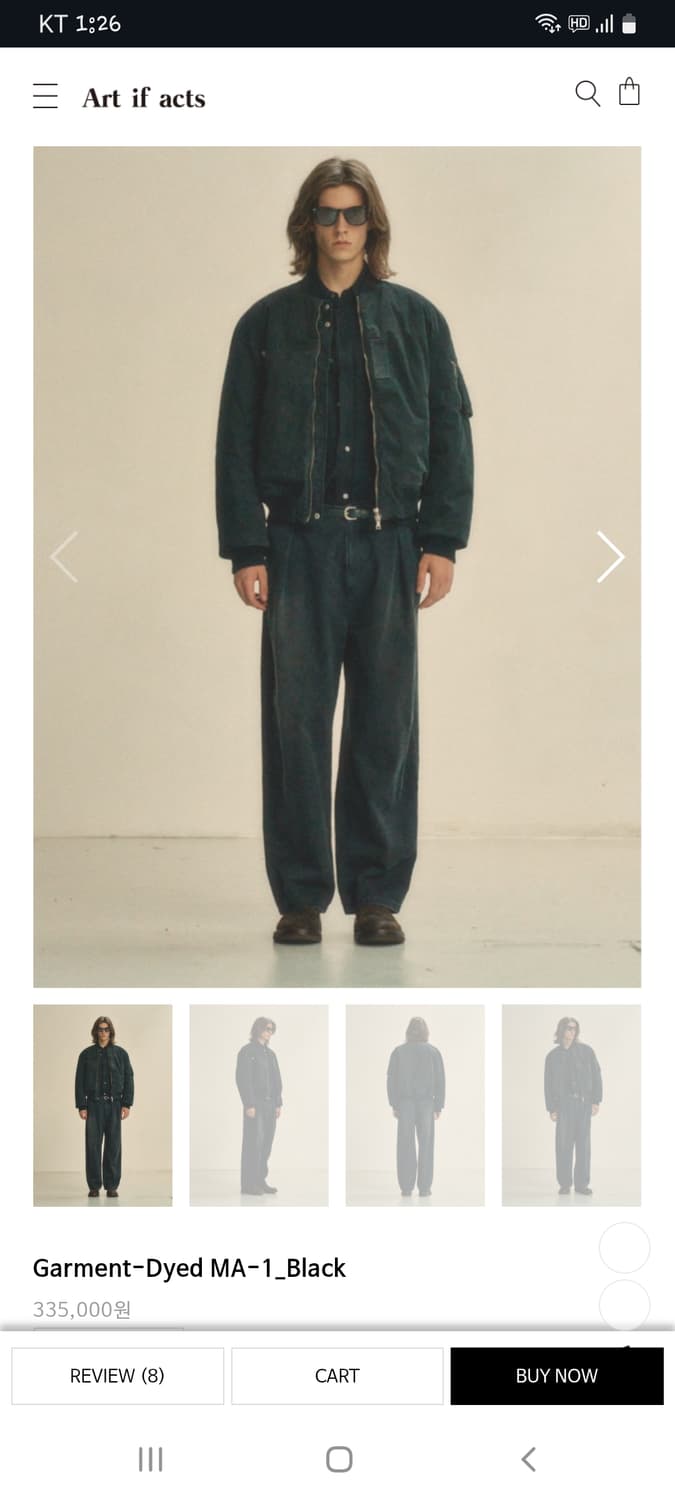 아트이프액츠 Garment-Dyed MA-1 블랙  L 사이즈 상품이미지1