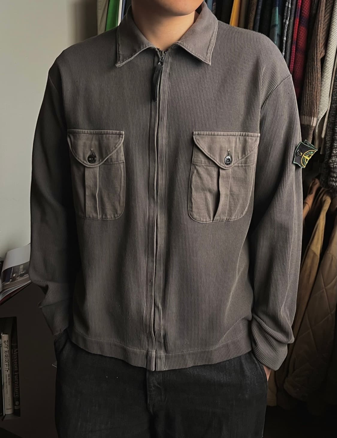 00SS 스톤아일랜드 그린 엣지 배지 립 니트 오버 셔츠 아카이브 상품이미지8