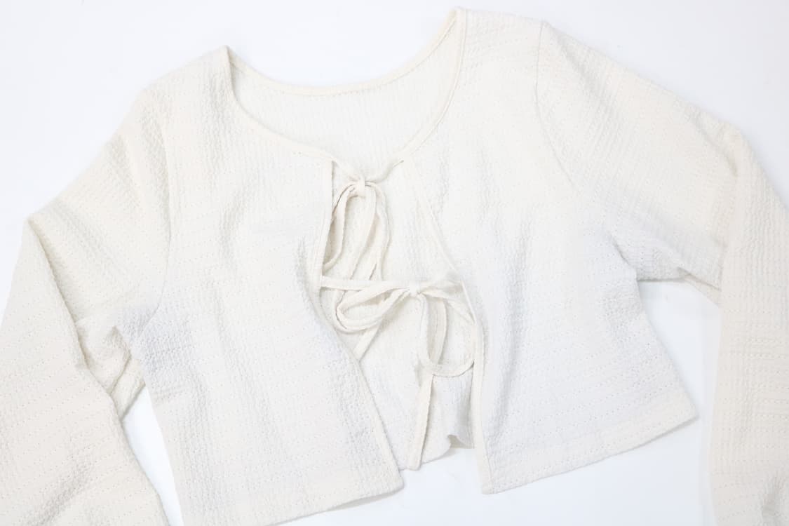 GRL 그레일 빈티지 아이보리 셔링 리본 크롭 카디건 F 상품이미지3