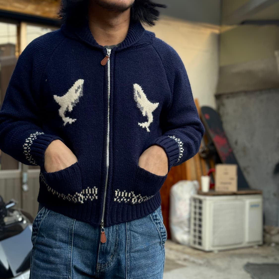 빈티지 고래 패턴 코위찬 스웨터 F 상품이미지5