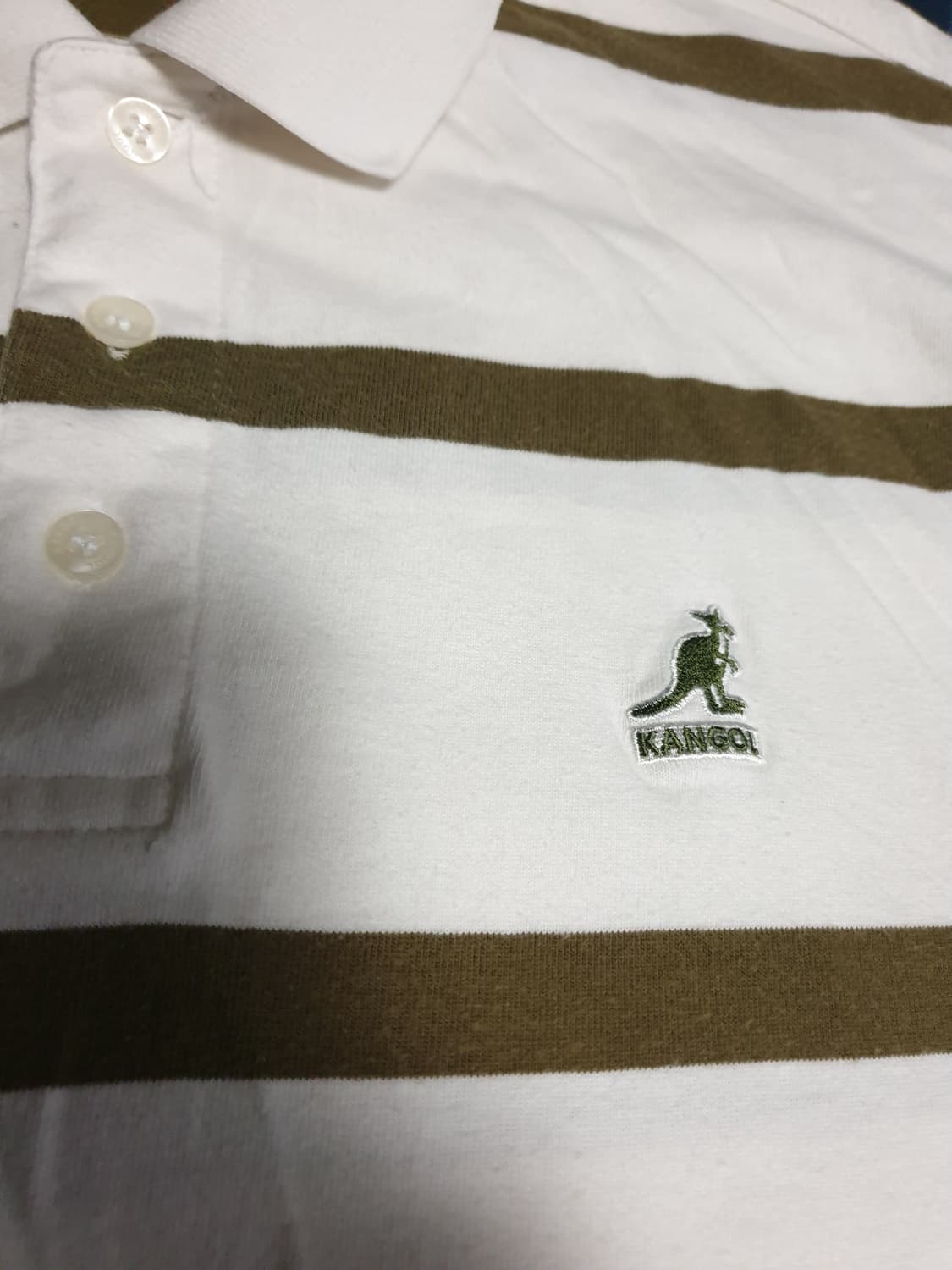 캉골 스트라이프 카라티 카키&화이트 (M) 상품이미지2