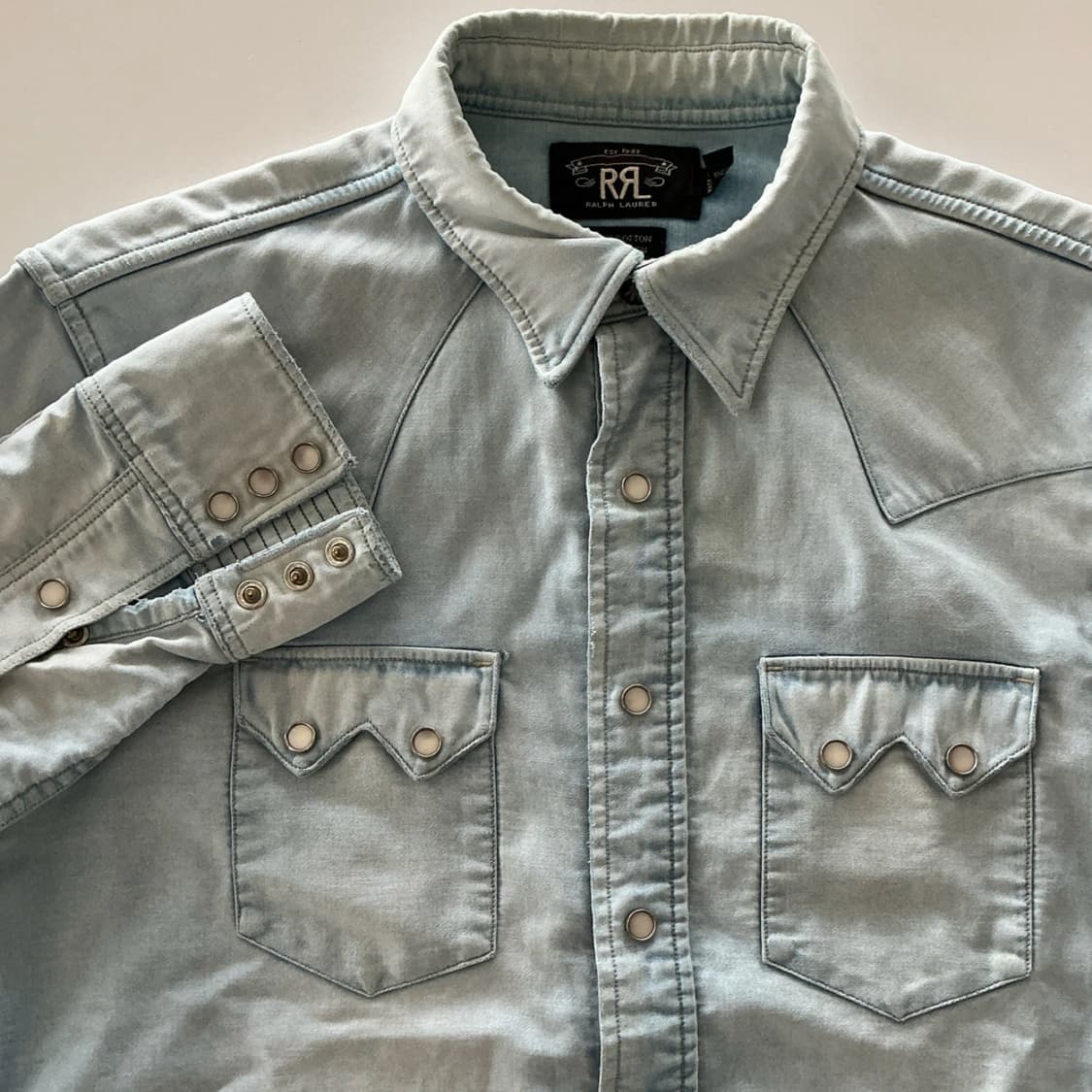 RRL 더블알엘 워시드 데님 웨스턴 셔츠 연청 상품이미지2