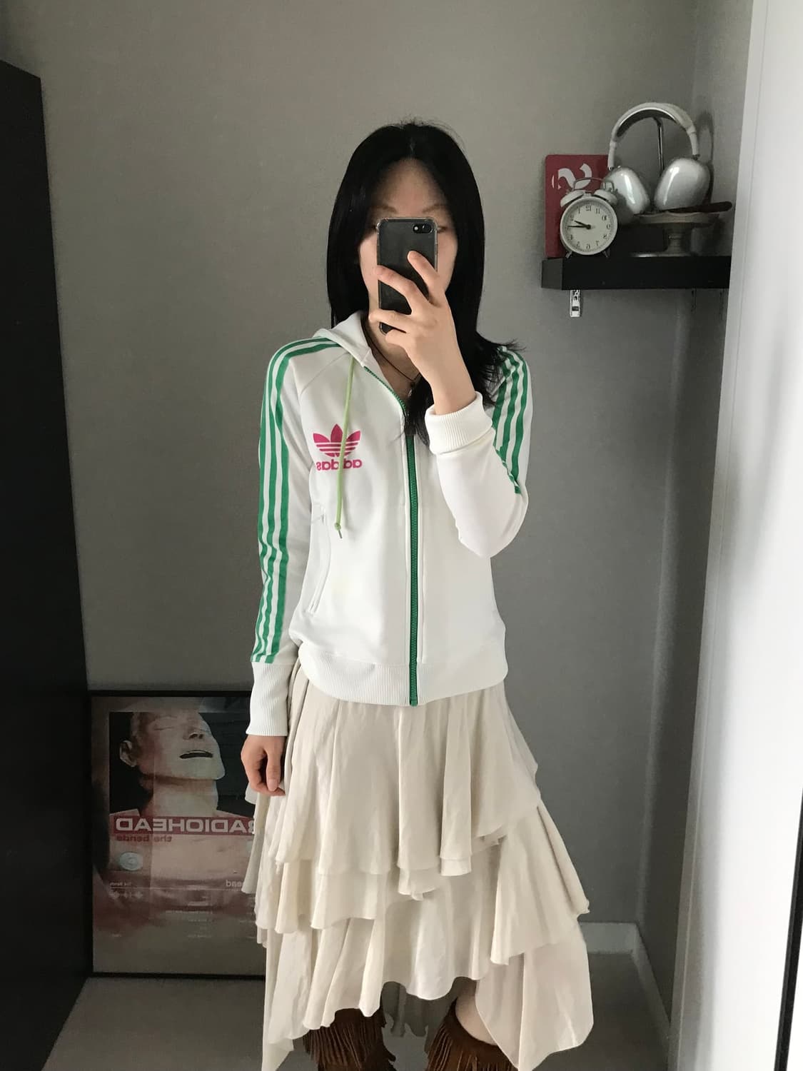 아디다스 00년대 올드스쿨 트레포일 화이트 후드 트랙탑 져지 상품이미지1
