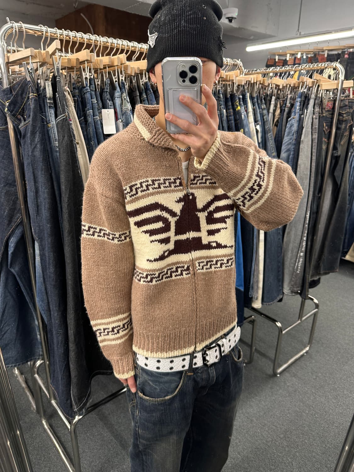 M) 빈티지 캐나다 코위찬 울 니트집업 상품이미지1