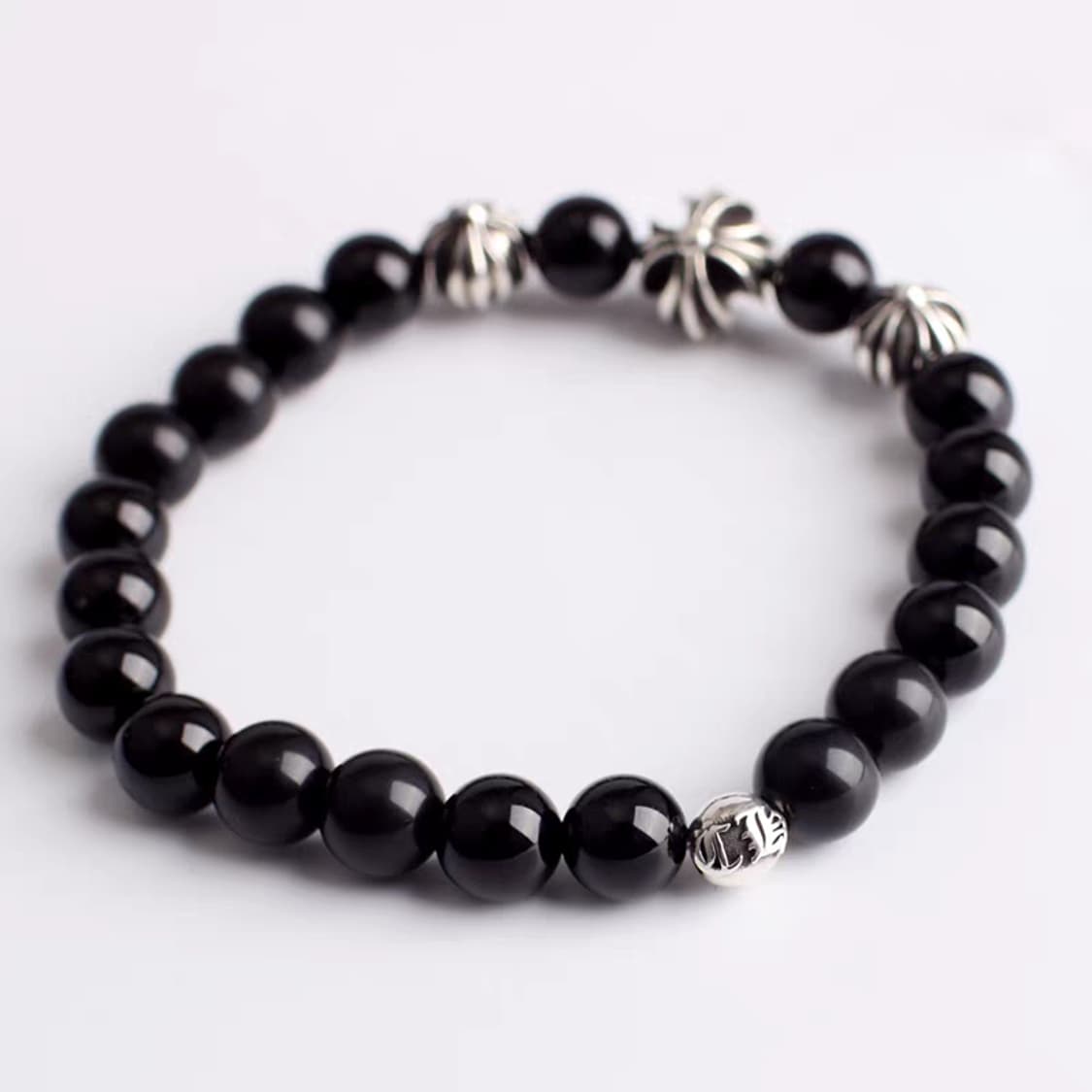 Oceanora S925 크로스 & 비드 팔찌 블랙 오브시디언 상품이미지4