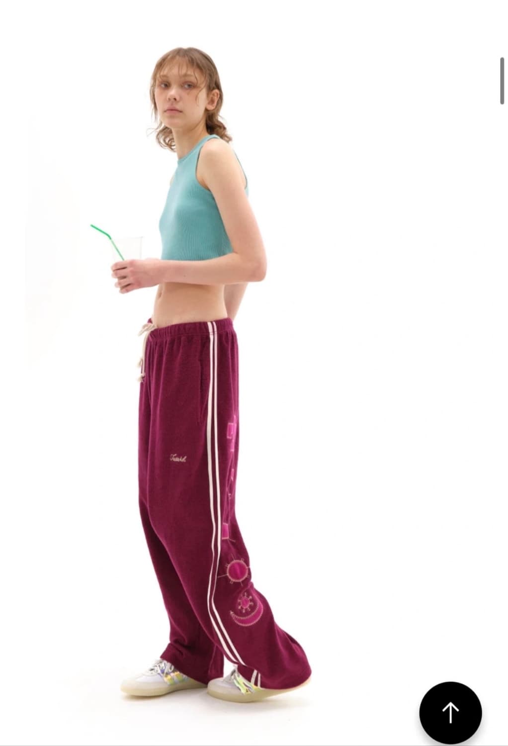 트위드 tuewid 스웻 자수 팬츠 버건디 상품이미지1