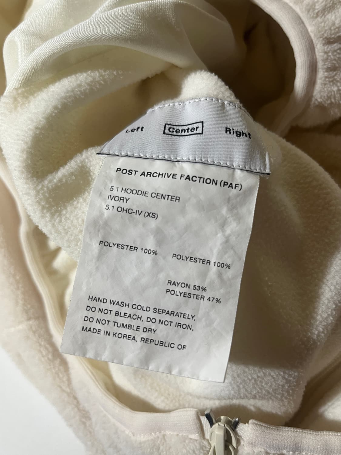 paf 5.1 hoodie center ivory (xs) 상품이미지5