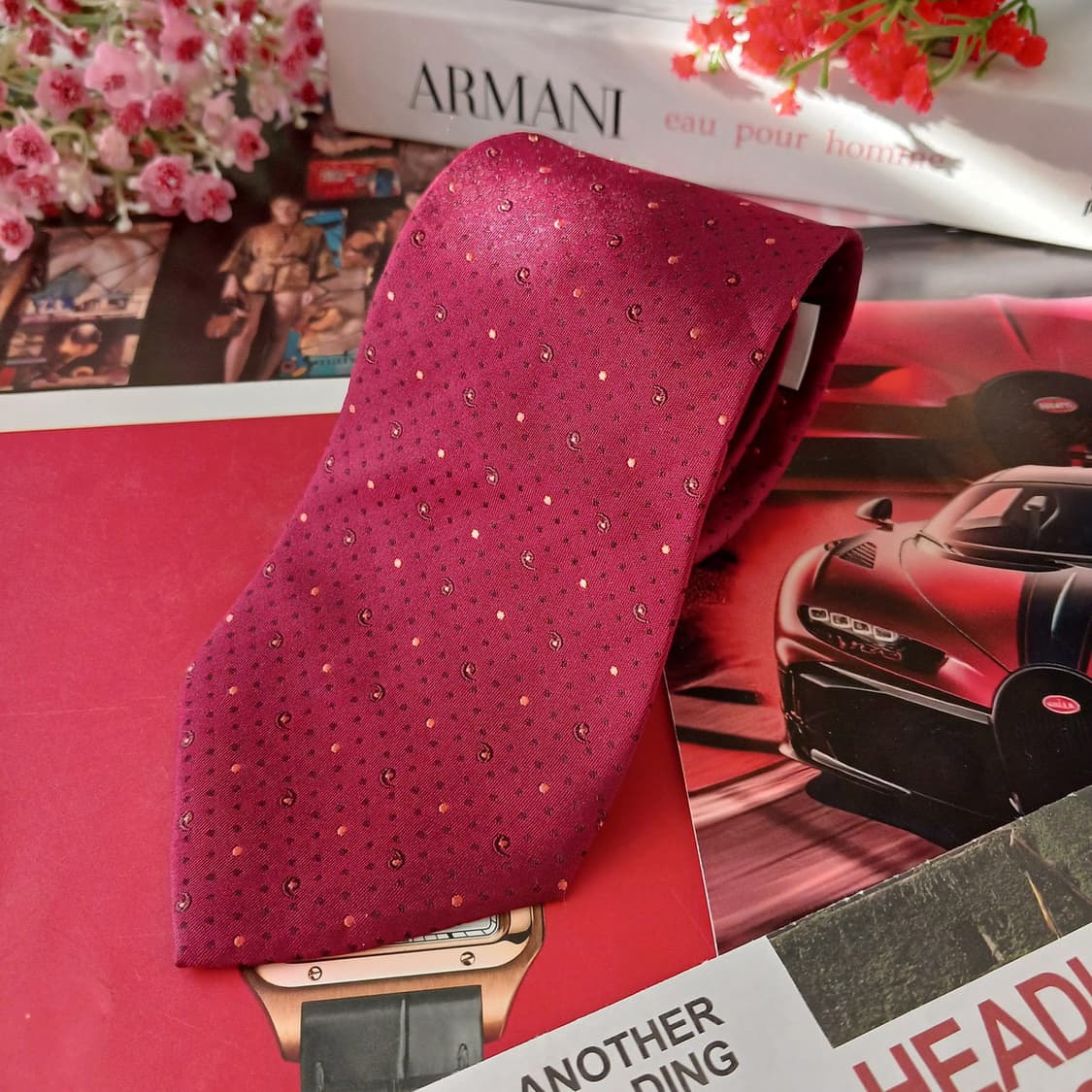 조르지오 아르마니 실크 버건디 패턴 넥타이 9cm A+등급 A19214
 상품이미지2