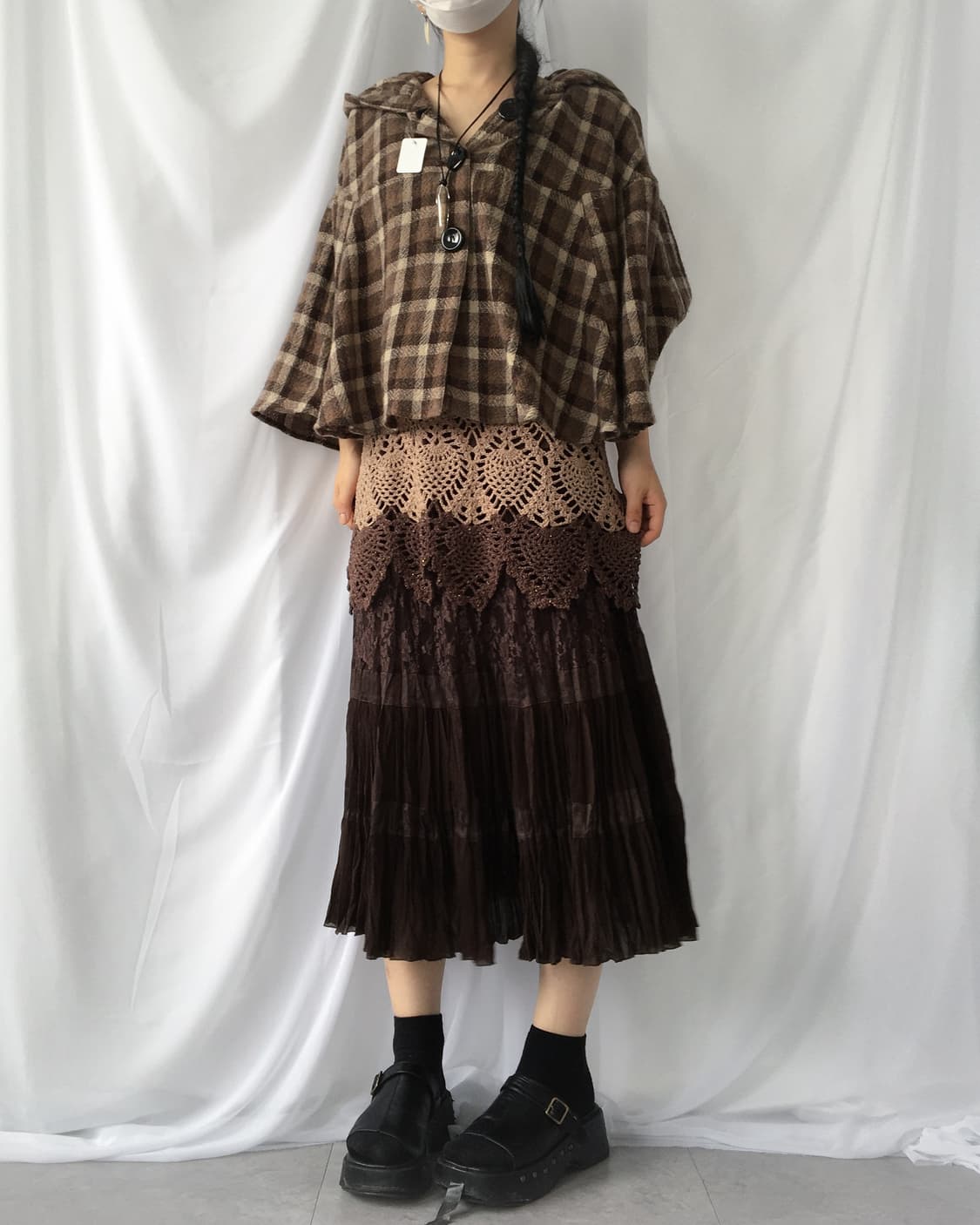Check pattern hood cape 상품이미지6