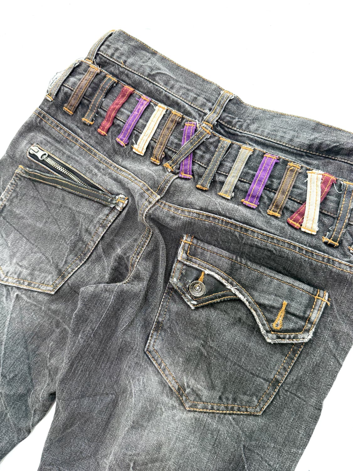 NYLAUS 멀티 벨트디테일 워싱 블랙 데님 팬츠 상품이미지7