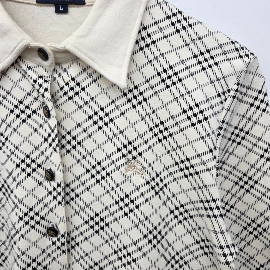버버리 깅엄체크 긴팔 버튼 니트가디건 셔츠 여L 상품이미지3