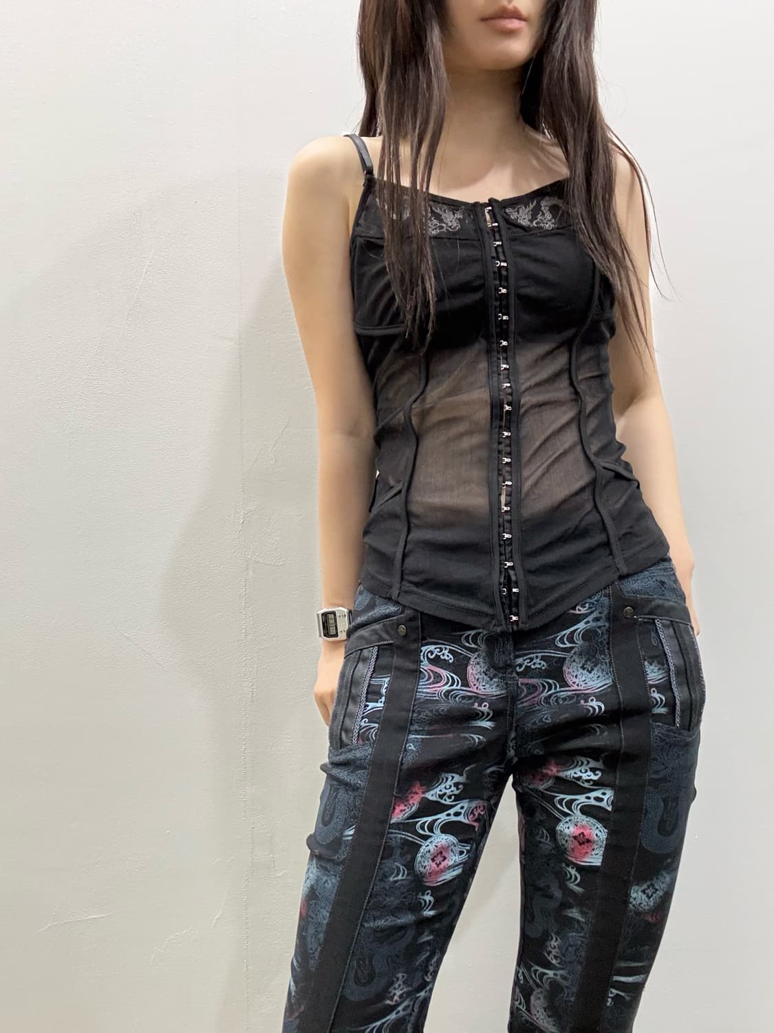 오즈온 오리엔탈 패턴 디테일 매쉬 부츠컷 팬츠 상품이미지6