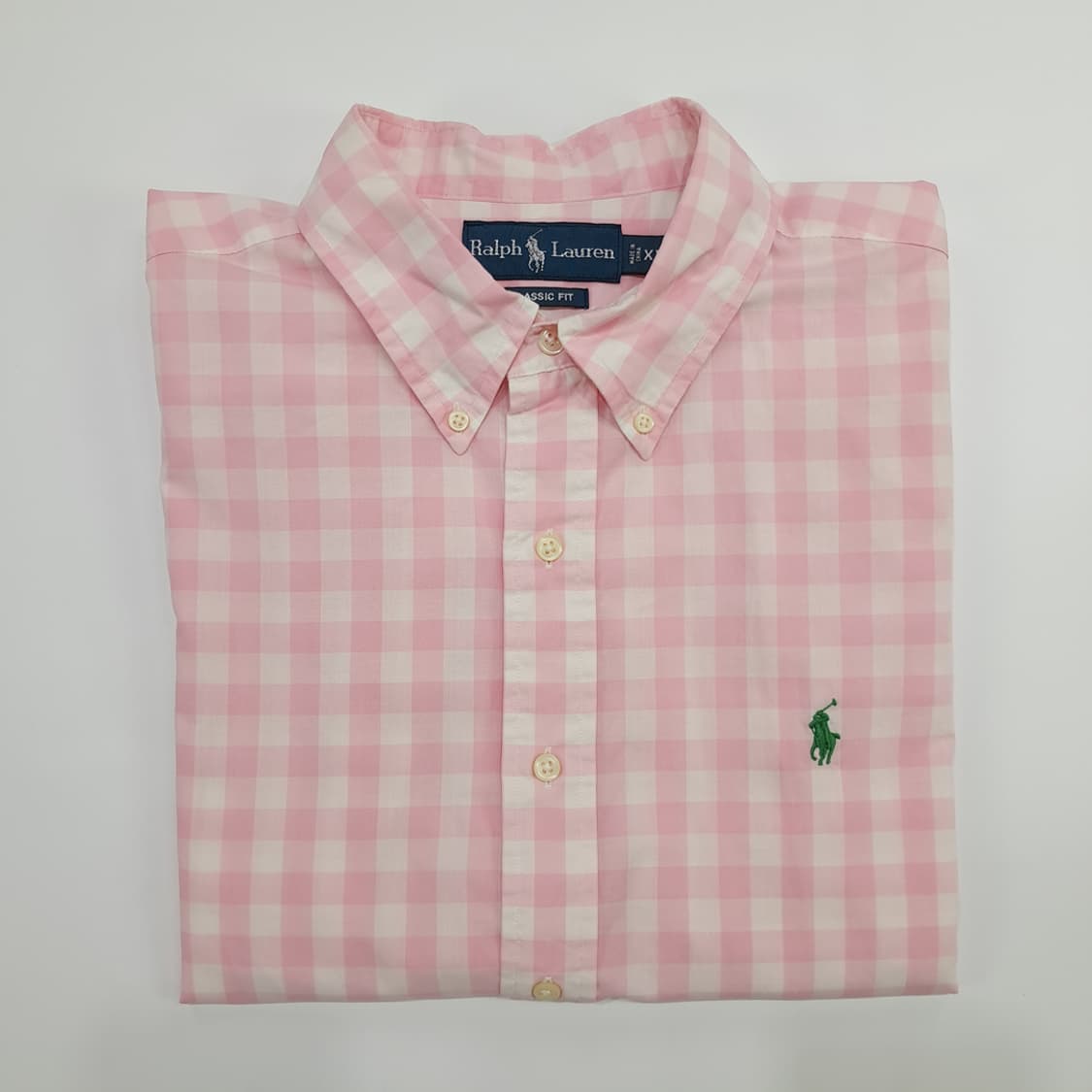 Co559 XL 폴로 랄프로렌 핑크화이트 깅엄체크 반팔 셔츠 남방 상품이미지9