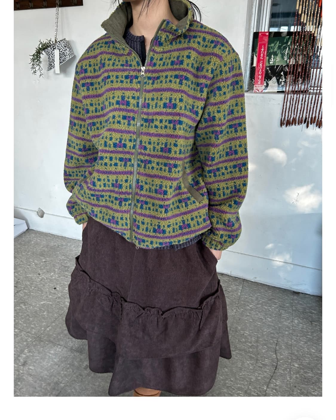 가든페이지 빈티지 패턴 플리스 집업 자켓 mist bloom fleece 상품이미지6