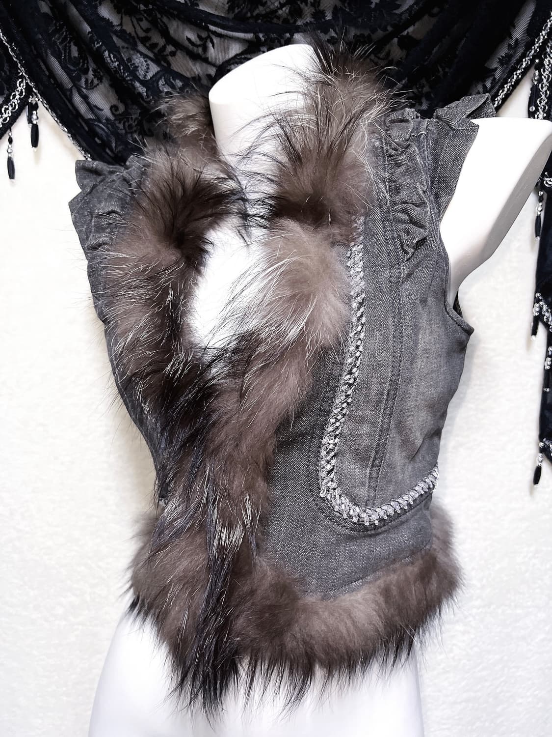 폭스퍼 프릴 데님 조끼 베스트 오네갸루 y2k 펑크 시부야 그런지 핀터 상품이미지1