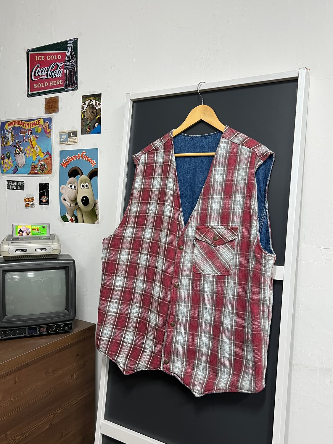 90's Levis 리바이스 리버시블 체크 데님 웨스턴 베스트 상품이미지1