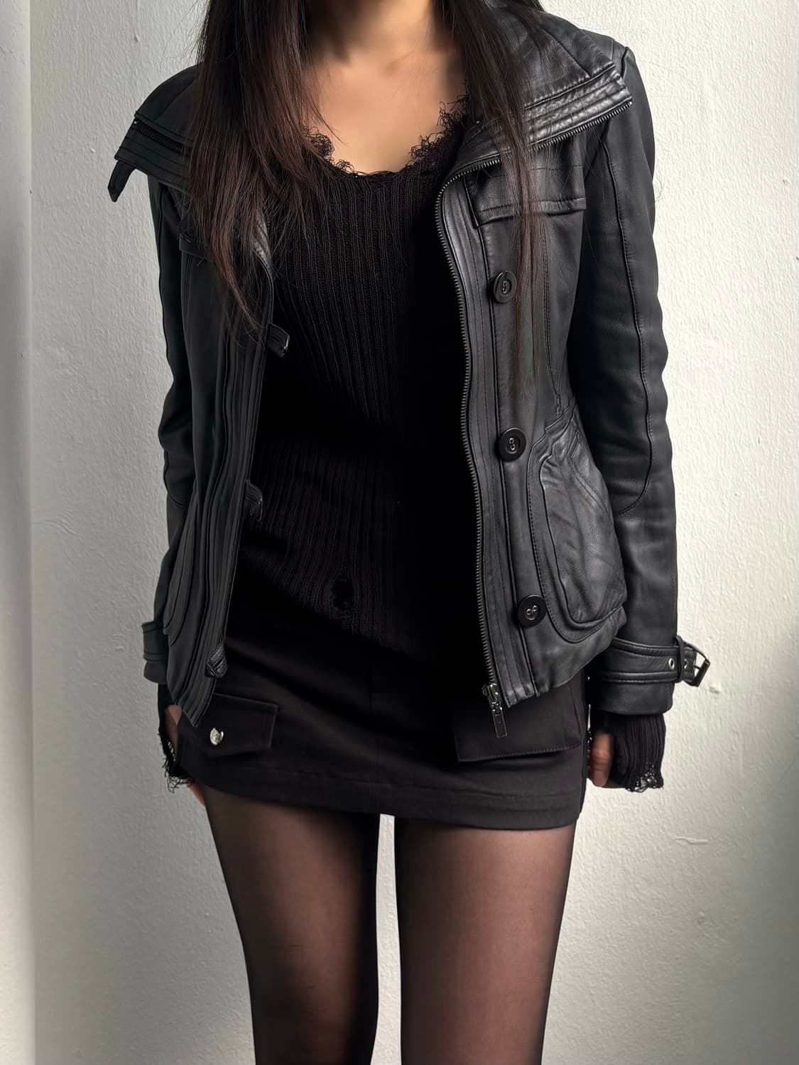 Vintage Black Leather Jacket 상품이미지1