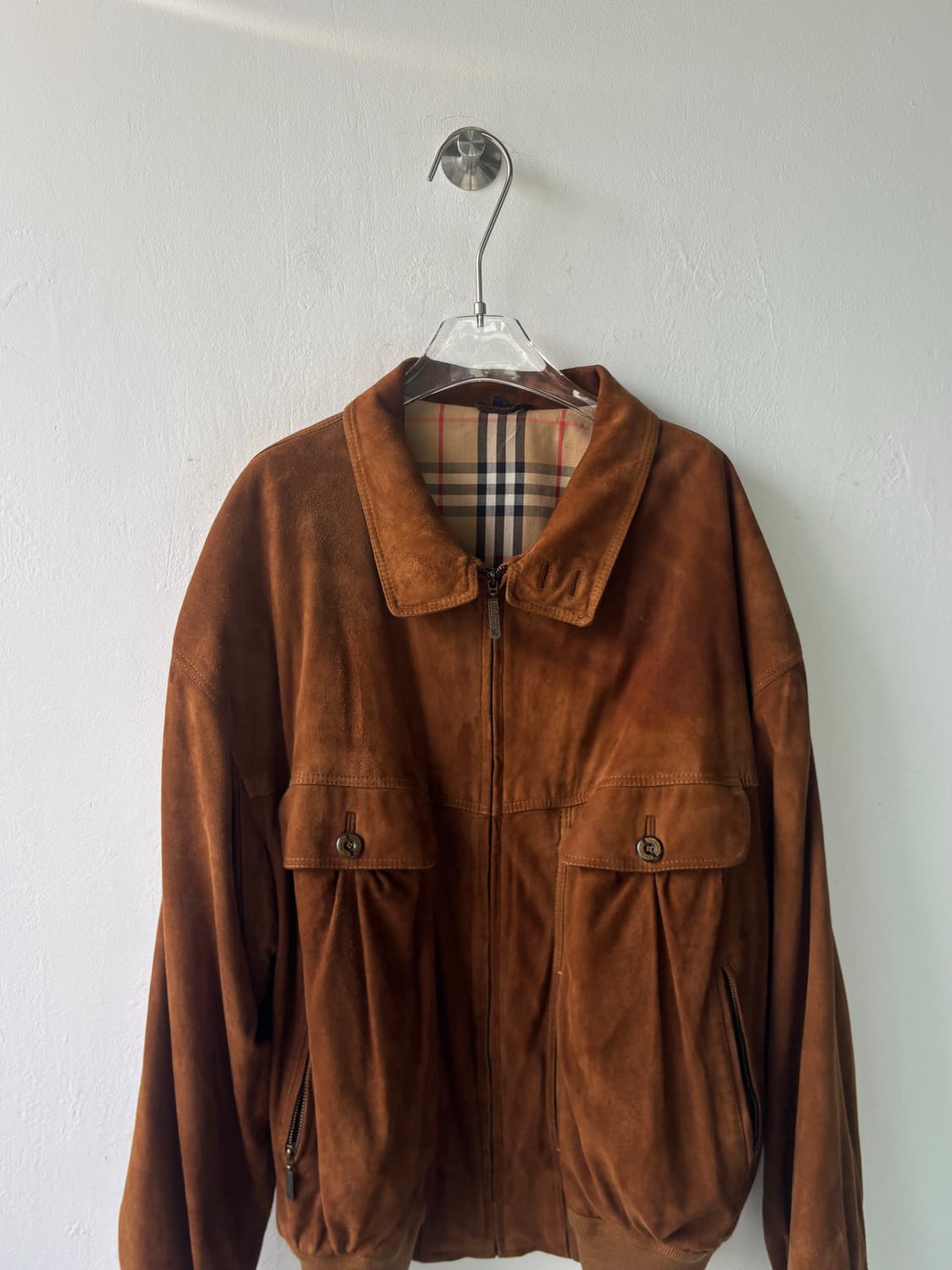 버버리 90‘s 스웨이드 레더 하이넥 블루종  상품이미지3