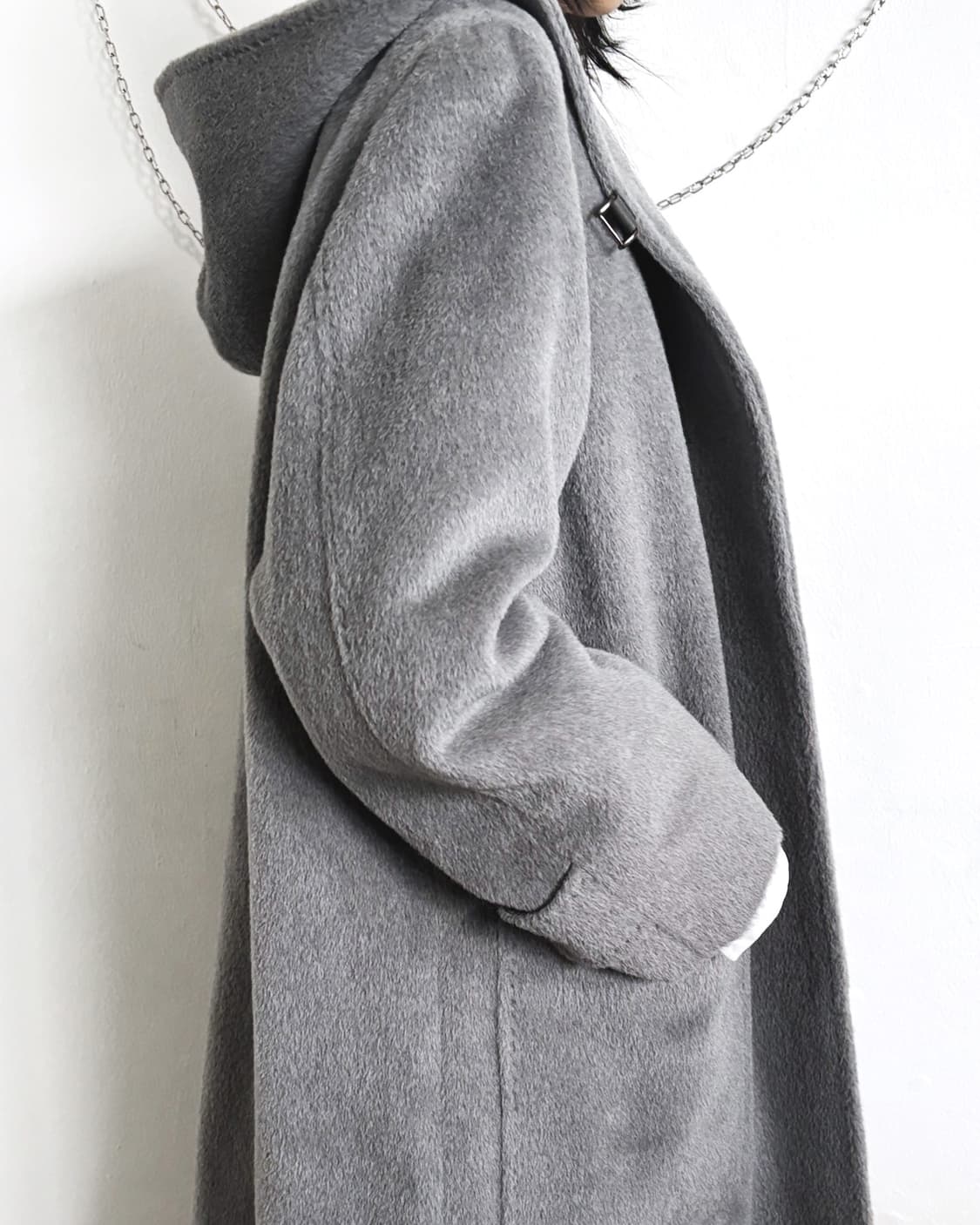 cinzia rocca 후드 넥 스트랩 캐시미어 롱코트 상품이미지6