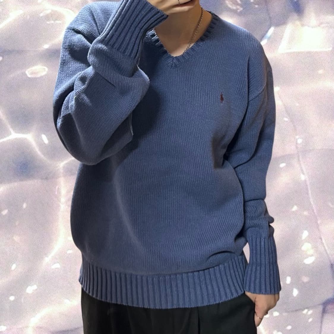 폴로 랄프로렌 오버핏 브이넥 코튼 니트 네이비 블루 100 L  상품이미지1