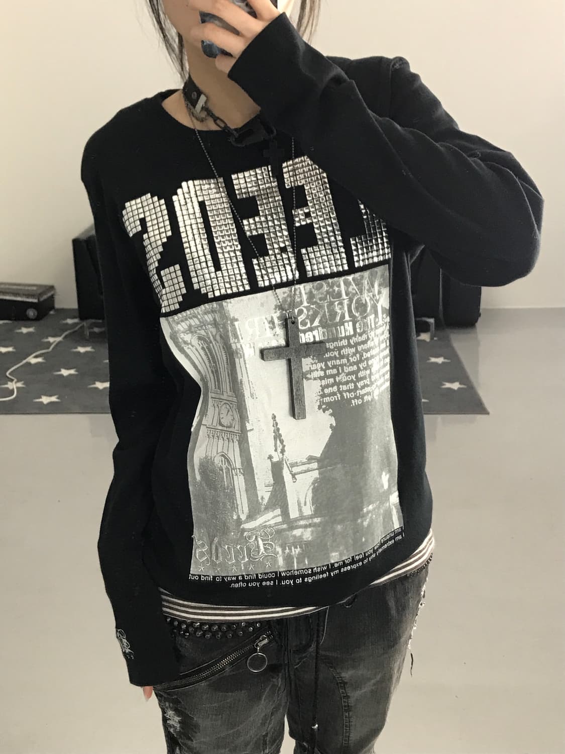 나이트 라이더 큐빅디테일 블랙 롱슬리브 상품이미지1