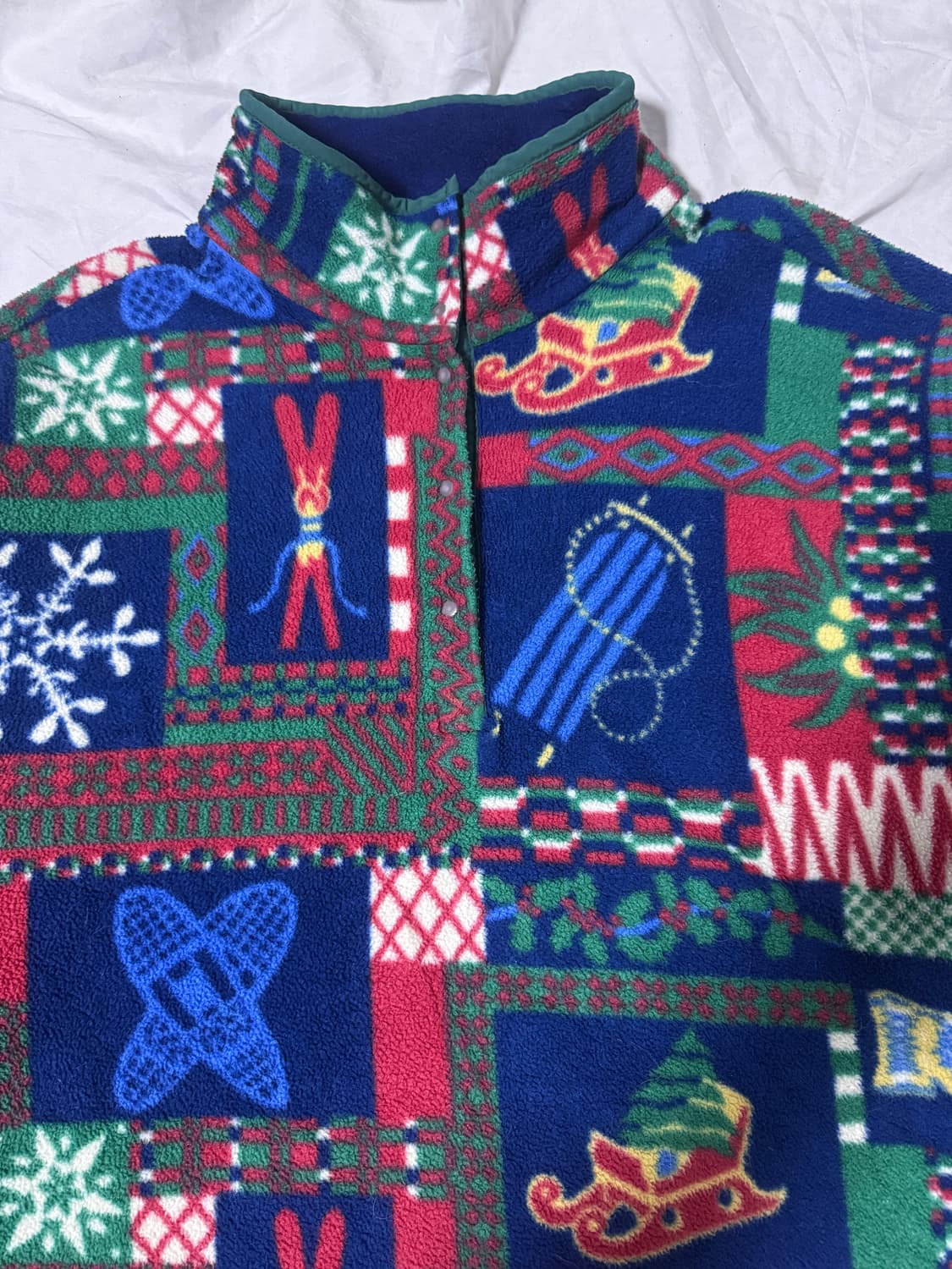 80s 엘엘빈 크리스마스 패턴 반집업 후리스 상품이미지4