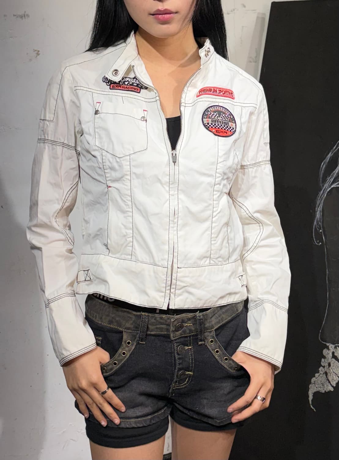 EXR 화이트 패치 레이싱 자켓 바이커 자켓 M 상품이미지5