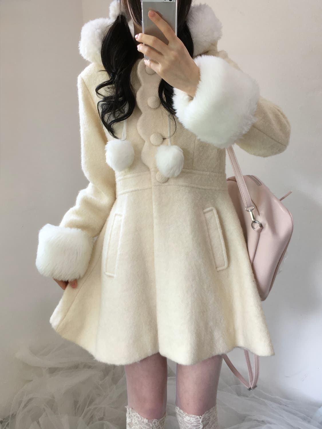 리즈리사 양산형 달천 후드 폼폼이 원피스코트 헤이세이 라떼갸루 핀터레스트 상품이미지3